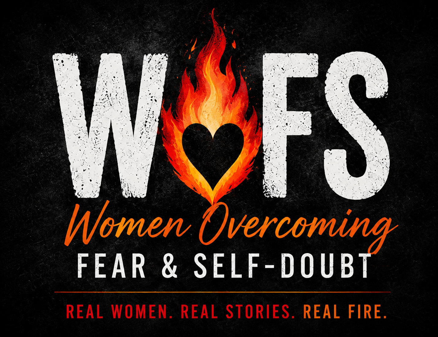 WOFS flame logo with a heart, representing Women Overcoming Fear and Self-Doubt